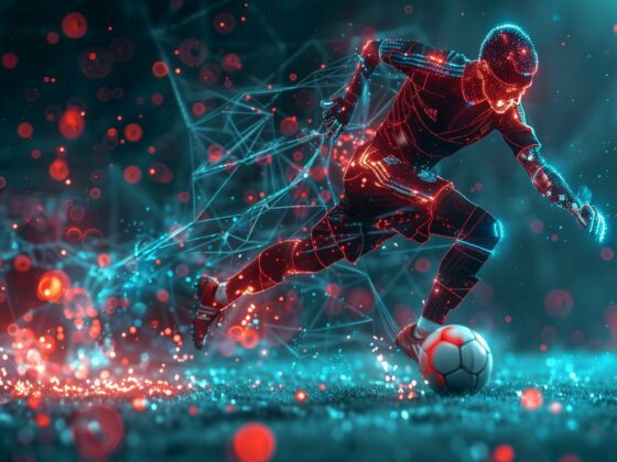 Digital football player with brilliant data, artificial intelligence in athlete performance analysis and training